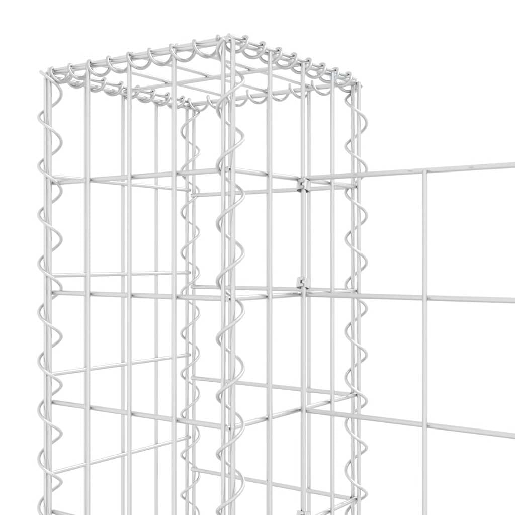 Gabionenkorb U-Form mit 5 Säulen aus Eisen, 500x20x100 cm, robustes Maschengitter, Sichtschutz und Windschutz für Garten, Terrasse, Vorgarten und Außenbereich