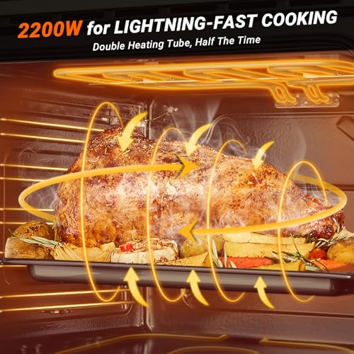 AMZCHEF 24" Single Wall Oven, 2.65 Cu.ft. Built-in Electric Wall Oven with 5 Cooking Functions, 360° ROTATING ROTISSERIE, 2200W, Mechanical Knobs Control, Timer, Stainless Steel Wall Oven for Kitchen