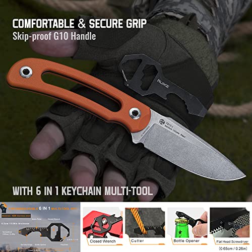 Image of Ruike Survival Hunting EDC Fixed Blade Knife With Sheath,Small Lightweight,14c28n Full-Tang, Bushcraft BowieTactical Camping Gear For Men,Defense Top Horizontal Stainless Steel,Carry Kydex Blet, F815
