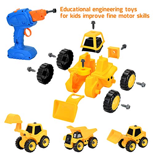 kuaima Take Apart Construction Truck Toys Set Excavator Dumper Bulldozers Toy Set Gift Set Science Education DIY Toy Kids Stem Building Toy for Boy Girls Aged 3-10