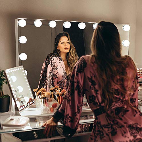Bobening Vanity Mirror For Makeup Bluetooth, Extra Large Hollywood Lighted Mirror With 18 Dimming Led Bulbs Smart, Tabletop/Hanging Cosmetic Mirror With Touch Screen & Usb Charging Port & Speaker #TOP1