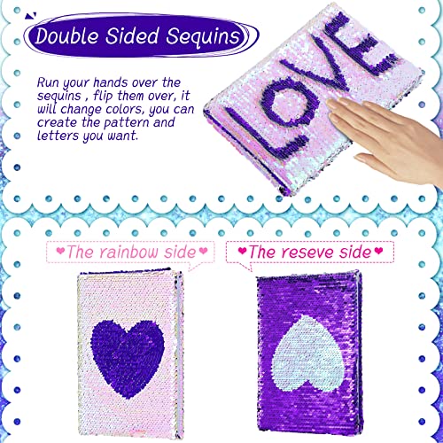 Image of Outus 4 Pcs Sequin Girls Journal Valentines Journal Gift with Color Gel Ink Pens Glitter Notebook Flip Writing Diary for Kids Girl Writing Drawing Travel Gifts(Purple Pink,Heart)