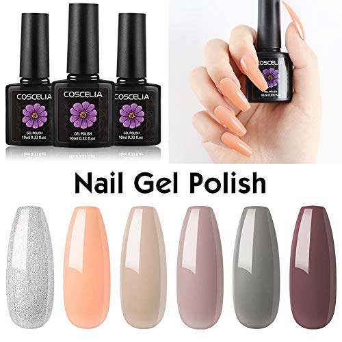 Gel Nail Polish Set 6 Colors Silver Nude Nail Polish Glitter Soak Off Nail Gel U V Nail Gel for Nail Art Salon Design Manicure Starter Set - Thumbnail 6