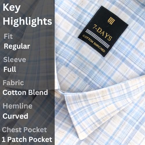 Image of 7-DAYS Men's Premium Checks Formal Shirt - Cotton Rich, Regular Fit, Full Sleeve, with Pocket, Wrinkle Resistant - Stylish Office & Everyday Wear.