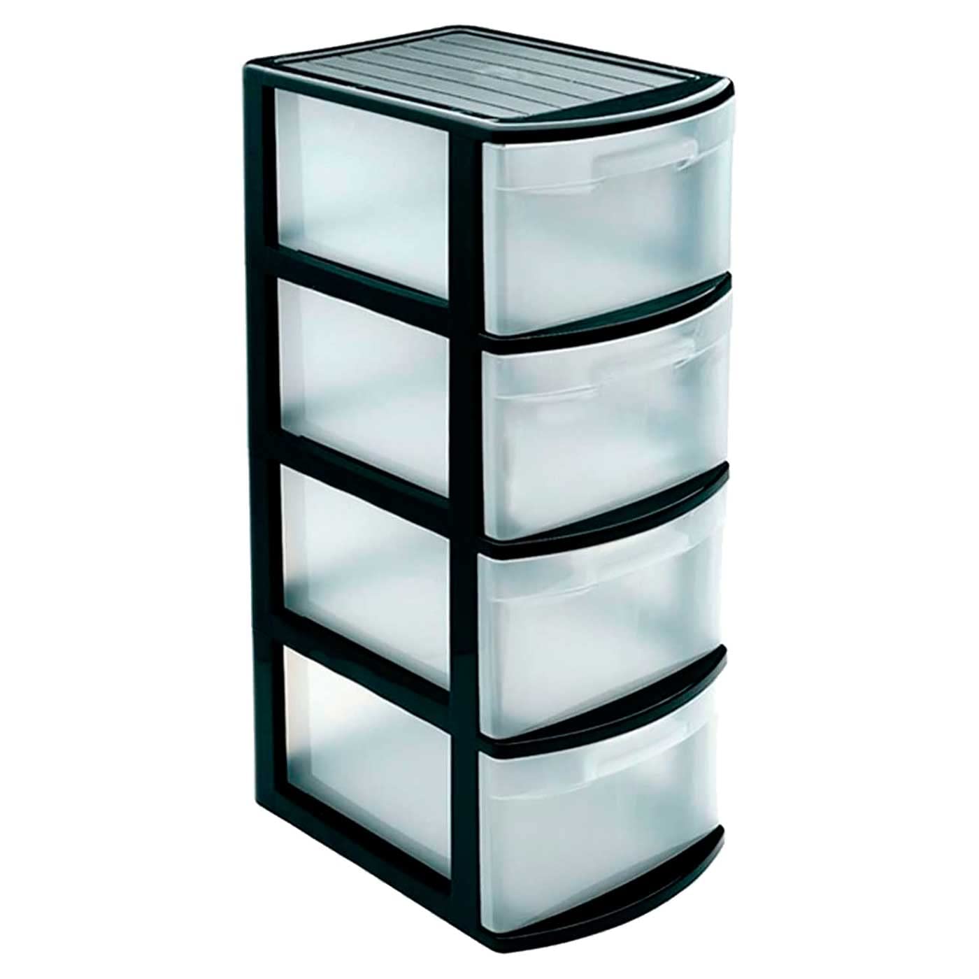 Tradineur – Cajonera Tamesis multiusos de 4 cajones – Sin ruedas – Fabricado en plástico – 78 x 28,5 x 39 cm – Color Negro