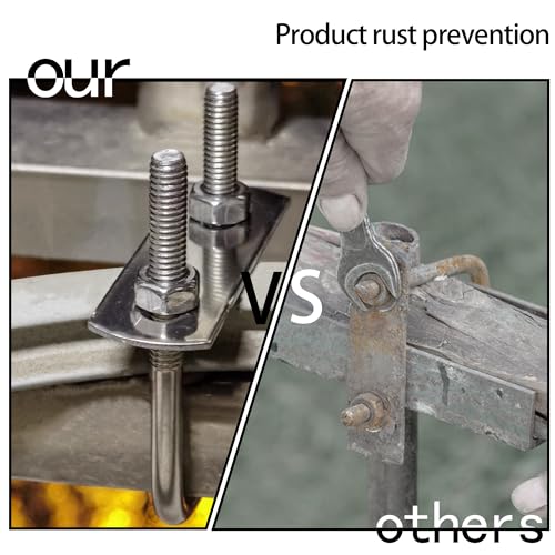 Image of 4Packs Square U-Bolt, 304 Stainless Steel Square Bend U Bolts with Nuts and Frame Plate for for Boat Trailer Tube, Rectangular Wood and Metal Objects M10*50 * 120mm