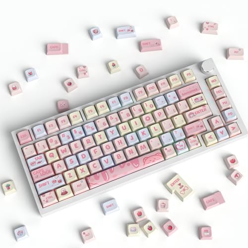 Image of XDA Profile Keycaps 133 Keys PBT Keycap Dye-Sublimation Custom Keycaps for MX Switches 60% 75% 100% Mechanical Gaming Keyboards(Cream Strawberry)