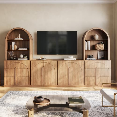 Image of BELLEZE Bijou 126 inch Wall Unit 6-Piece Modular TV Stand - Camel