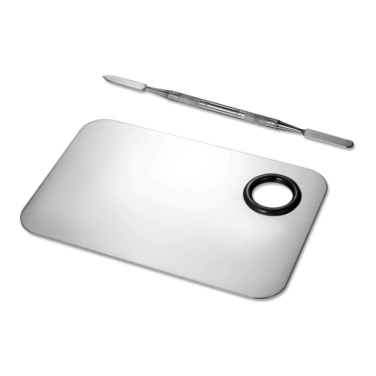 JewelryWe Paleta de maquillaje de acero inoxidable con espátula (2 unidades)