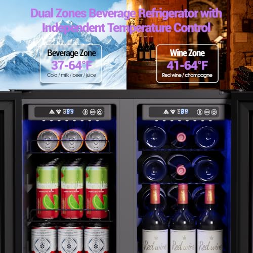 Image of 24 Inch Wine and Beverage Refrigerator with Glass Door, Dual Zone Cooler