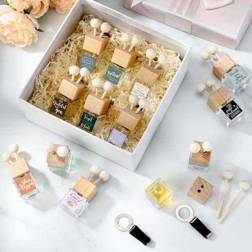 Image of Havawish 20 Pcs Glass Car Diffuser Bottles with Wooden Caps - Refillable Essential Oil Diffuser Vent Clip Aromatherapy Car Freshener Employee Teacher Appreciation Gifts