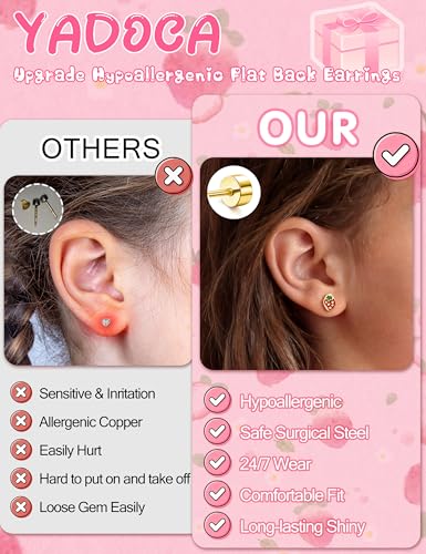 YADOCA 10 Paar Ohrringe Mädchen Kinder Medizinische Ohrstecker Hypoallergen Chirurgenstahl Gesundheitsstecker Kinder Ohrring Mädchen Süße Blume Herz Schmetterling Perle Geschenk Damen, Gold