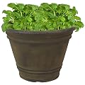 Sunnydaze 20-Inch Franklin Large Plant Pot - Polyresin Round Outdoor Planter with Drillable Drainage Hole - Sable