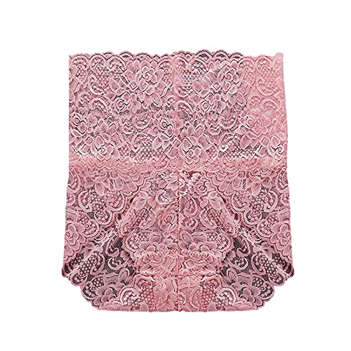 Bragas sexy de cintura alta para mujer, lencería de encaje, control de barriga, calzoncillos elásticos, transpirables, cómodos, ropa interior, rosa, L