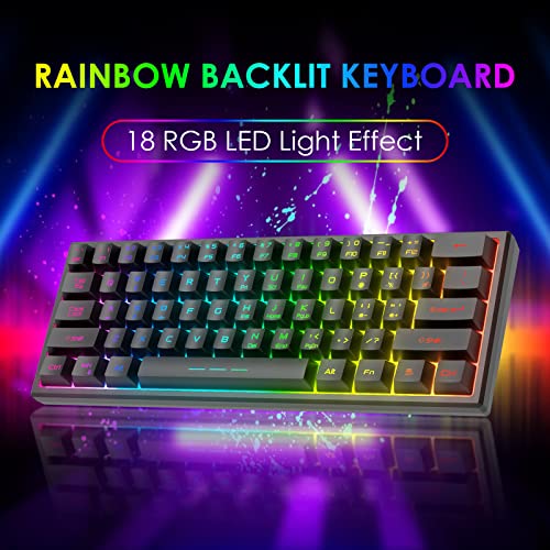 Image of 60% Wireless Gaming Keyboard and Mouse Combo Set 2.4GHz Rechargeable 3800mAh Quiet 61 Keys Compact Gaming Keyboard with Rainbow LED Backlit + 2400DPI 6 Buttons Rainbow LED Silent Mouse (Black)