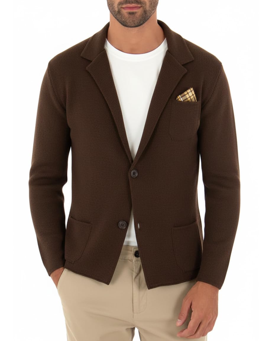 Cardigan Uomo Giacca Maglione Maniche Lunghe Taschino Tinta Unita Casual Vari Colori Made in Italy