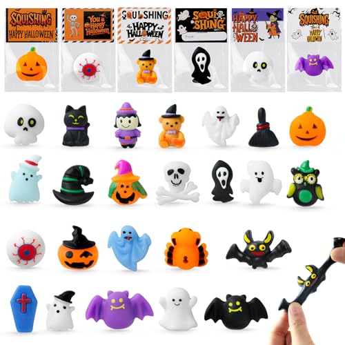 Image of Halloween Mochi Squishy Toys 24 Pack with Gift Cards, Mini Squishy Toys, Halloween Toys Bulk Party Favors for Kids, Trick or Treat, Stress Relief Toys, Birthday Gift, Classroom Prizes
