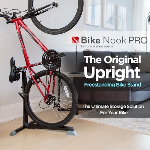 Image of Bike Nook Bike Stand & Vertical Storage Rack The Original Vertical Bicycle Floor Stand for Garage Storage and Indoor and Outdoor use, Perfect Bike Accessories for Small Spaces with No Drilling