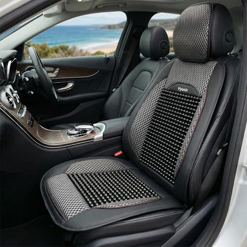 Vyonix Beaded Car Seat Cover Wooden Bead Massage Support with Breathable Cooling Mesh Universal Fit for Sedan SUV & Truck (1 Pack Royal Black)