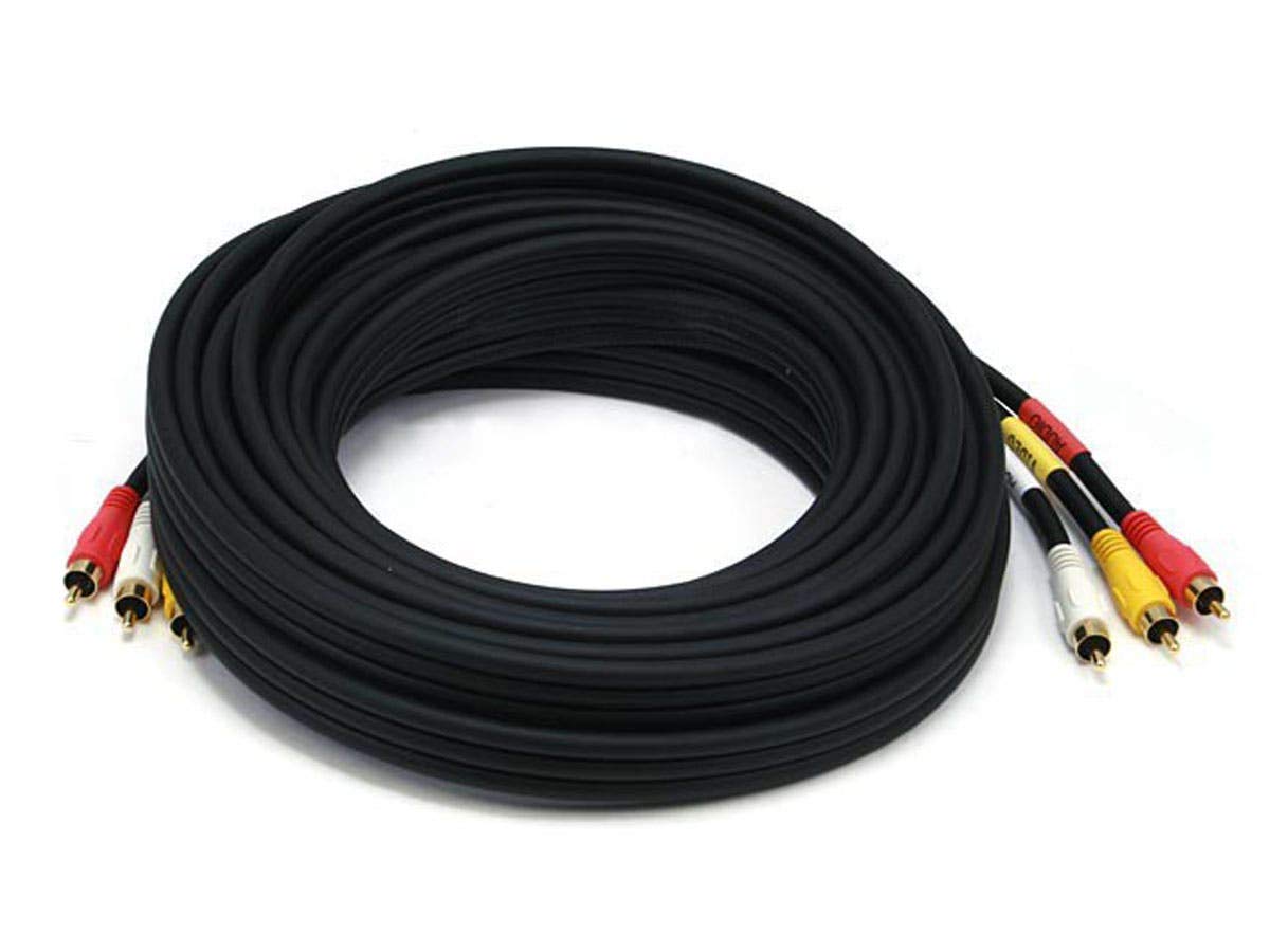 Monoprice 100126 25-Feet Triple RCA Stereo Video Dubbing Composite Cable Black