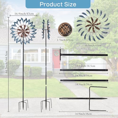 SUNNYGARDEN Wind Spinners Outdoor, Metal Windmill for Yard Decor 70 inch, 3D Garden Wind Spinners with Heavy Duty Steel Stake, Gifts for Family Friends by SUNNYGARDEN - Image 3