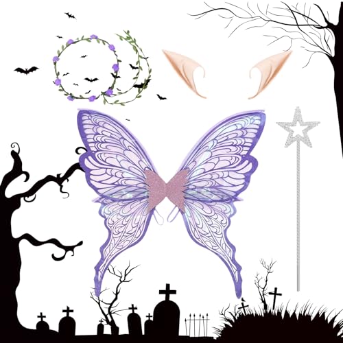 Alas de mariposa con luz LED y varita de estrella para disfraces de Halloween 6