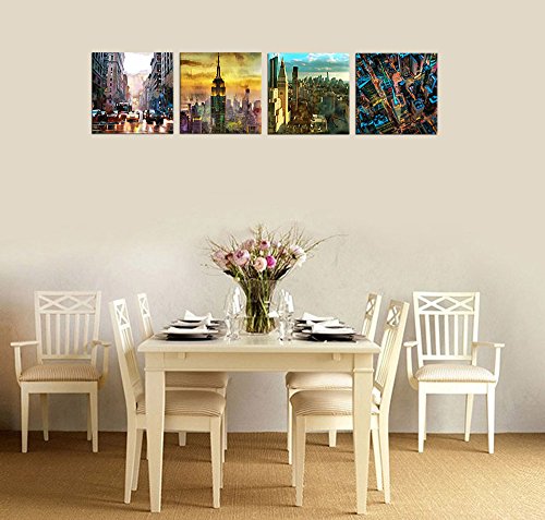 Canvas Wall Art Modern Ny City Skyline Painting New York Skyscraper Abstract Painting Pictures Prints Street Art For Office Wall Decor 12" X 12" X 4 Pieces Contemporary Wall Art For Home Decoration #TOP4
