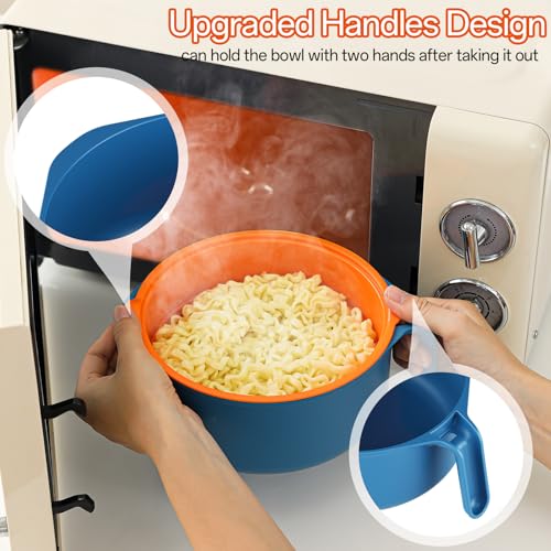 Image of Large Ramen Bowl Set, Microwave Noodle Pasta Cooker with Lid and Strainer, Microwave Steamer for Vegetables, with Stainless Steel Chopsticks, Spoon, Fork, for Office, College, Dorm, Gift (Orange)