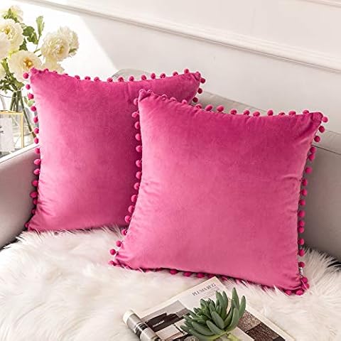 Ashler Decorative Plush Velvet Solid Square Throw Pillow Covers with Small Round Velvet Particles Pink 26 x 26 inches 66 x 66 cm Cover