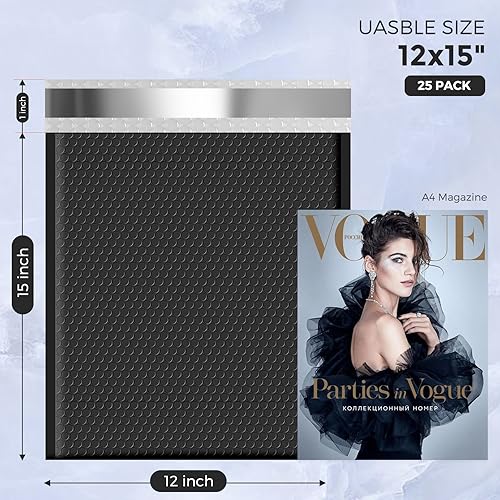 Image of Metronic Large Bubble Mailers 12x15 Inch 120Pack Black Padded Envelopes | Opaque Bubble Mailer Cushioning Waterproof Bubble Envelopes for Shipping Clothes, Books, Jewelry, Makeup Supplies
