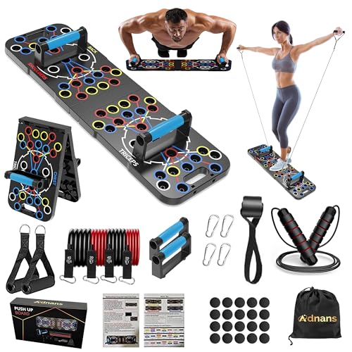 Adnans Upgraded Foldable Push up Board - Multi-Functional 54 in 1 Push Up Bar, Resistance Bands with Handles and Jumping Rope, at Home Workout Equipment for Perfect Push Up