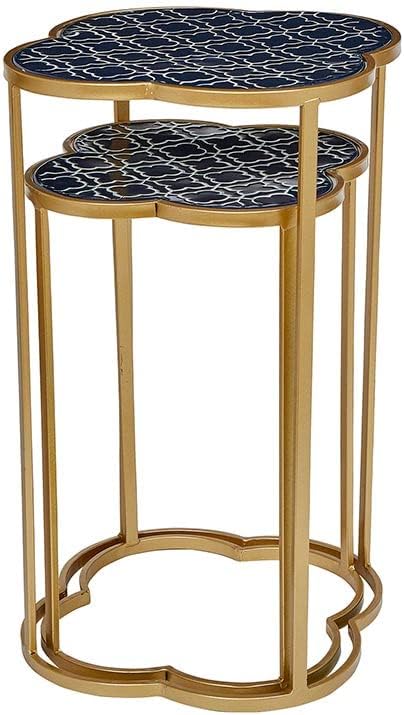 47th & Main Metal Round Enamel Top Accent Nesting Tables, Set of 2, Blue/Gold