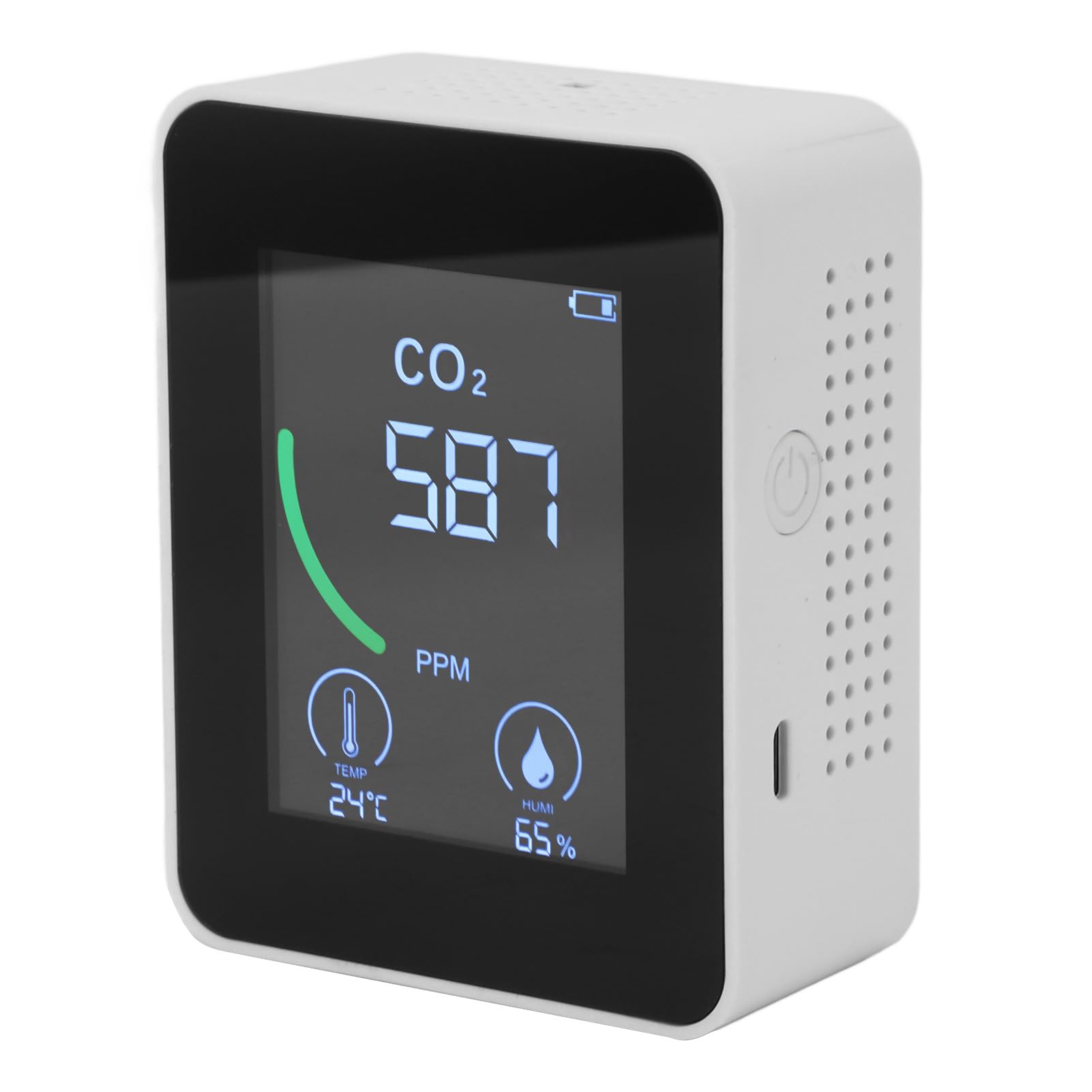 Hidyliu Misuratore di qualità Dell'aria Monitor di CO2 Compatto 3 in 1 con Allarme per Cucina di Casa e Ufficio 1500 MAh