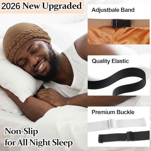 Image of Ababalaya Adjustable Satin Lined Turban for Women Mens Halo Turban Silky Lined Head Wraps for Waves Braids Locs Sleep Cap