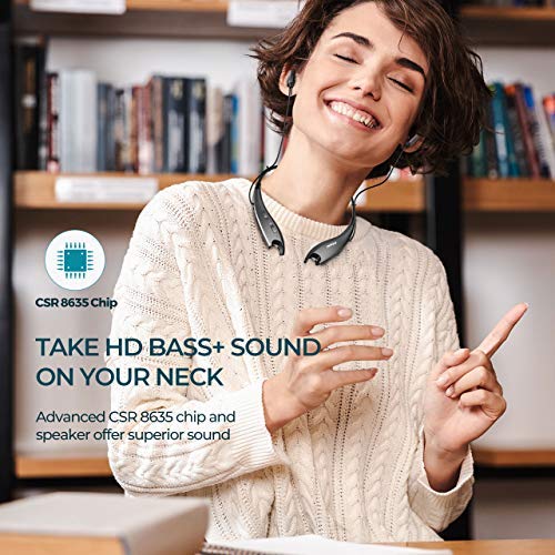 Mpow Jaws Gen5 Bluetooth Headphones 18H Playtime for Work from Home, V5.0 Wireless Neckband Headphones Online Teaching & Conference, Bluetooth Headset Call Vibrate & CVC6.0 Noise Cancelling Mic, Black