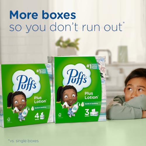 Puffs Plus Lotion Facial Tissues, 4 Family Boxes, 124 tissues per box - Image 8
