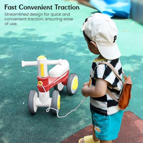 Image of StarAndDaisy Balance Bike /Push Ride on for Kids /Toddler with 4 Smooth Wheels, Music & Lights /Mini Bike for Kids (Red)