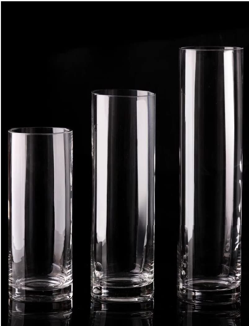 Glass Cylinder Vase Set of 3, Clear Glass Flower Vases, Floating Candle Holders, Wedding Table Centrepieces, Decorative Cylinder Vases for Flowers, Candles, Events, Home Décor and Party Decorations
