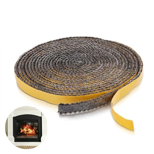 Junta Refractaria Chimenea Zuroki Junta Refractaria Y Tubo Pegamento,Autoadhesivo Junta cristal para estufa de leña,Fibra De Vidrio, Negra, 3mm x 10 mm x 3m, para chimeneas y tubos de estufa