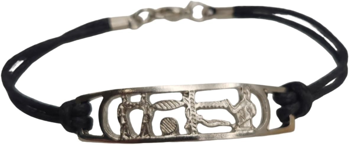 Made in Egypt - Hieroglyphic Friendship Cartouche Bracelet - Silver Plated 8"