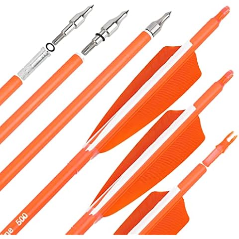 surwolf 31" Carbon Arrows Fluorescence Color Archery Hunting Arrows 500 600 Spine with Feather Fletched Target Practice Arrows for Archery Compound & Recurve & Long Bow 6/12pcs (12, orange, Spine 600) Cover