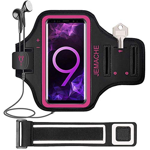 JEMACHE - Brazalete para Galaxy S10+, S9+, S8+, gimnasio, correr, entrenamiento, para Samsung Galaxy S10 Plus/S9 Plus/S8 Plus, con soporte para llaves (rosa)