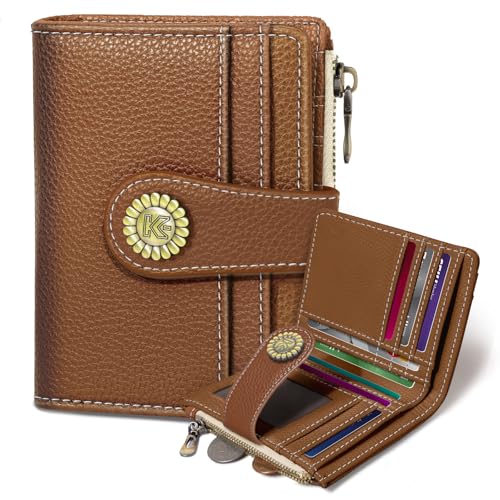 Image of Kelvoris Small Rfid Women Wallet Bifold Zipper Coin Pocket PU Leather Compact Cash Credit Card Holder Travel Wallet for Female Ladies Teen Girls 1 ID Window 10 Card Slots Caramel