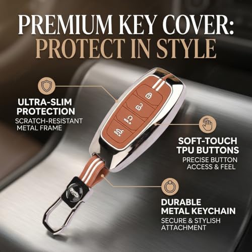 Image of Coll of Fest Premium Metal Brown Silicone Key Cover Compatible with Hyundai Verna 2023 2024 | i20 Facelift N Line N8 Car 4 Button Smart Key Glow in the Dark