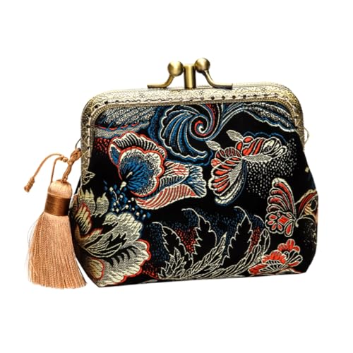 Porte-monnaie vintage style palais Uonlytech en double couche brodée avec franges élégantes
