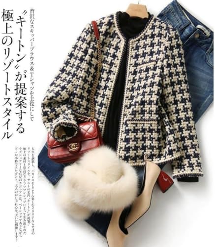 LALUNE Tweed Retro Suit Jacket 3 Pack Women Winter Autumn Fragrance Lady Temperament Round Neck Casual Plaid Blazers4