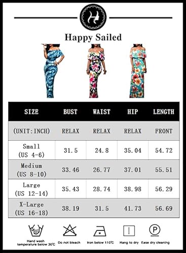 Happy Sailed Women Prom Floral Off Shoulder Bodycon Maxi Dress For Evening, Large Navy Blue #TOP5