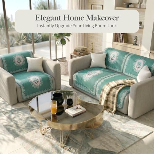 Image of Kuber Industries 2+1 Seater Sofa Cover | Slipcover for Living Room | Thick & Cozy | Non-Slip Comfort Sofa Cover Set | Sunflower Print Blaze 1418 - Green