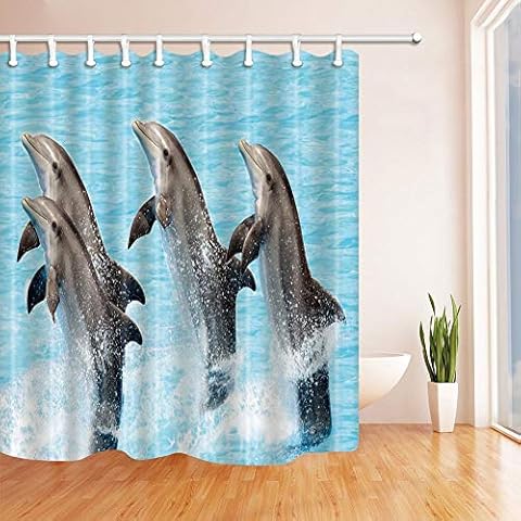 Dolphin Show Decor Dolphins Jump Out of Water Shower Curtain Mildew Resistant Polyester Fabric Decorations 180X180CM Cover