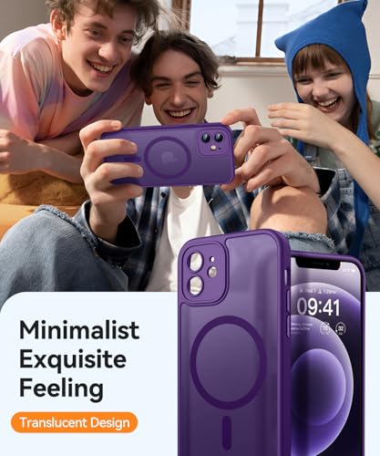 Image of CANSHN Magnetic for iPhone 12 Mini Case, Upgraded [Full Camera Protection] [Compatible with Magsafe] [Translucent Matte] Shockproof Protective Phone Case for iPhone 12 Mini 5.4 inch - Deep Purple